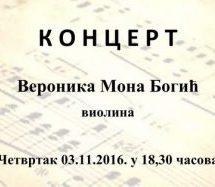 VEČERAS U MUZIČKOJ ŠKOLI KONCERT VIOLINISTKINJE VERONIKE MONE BOGIĆ